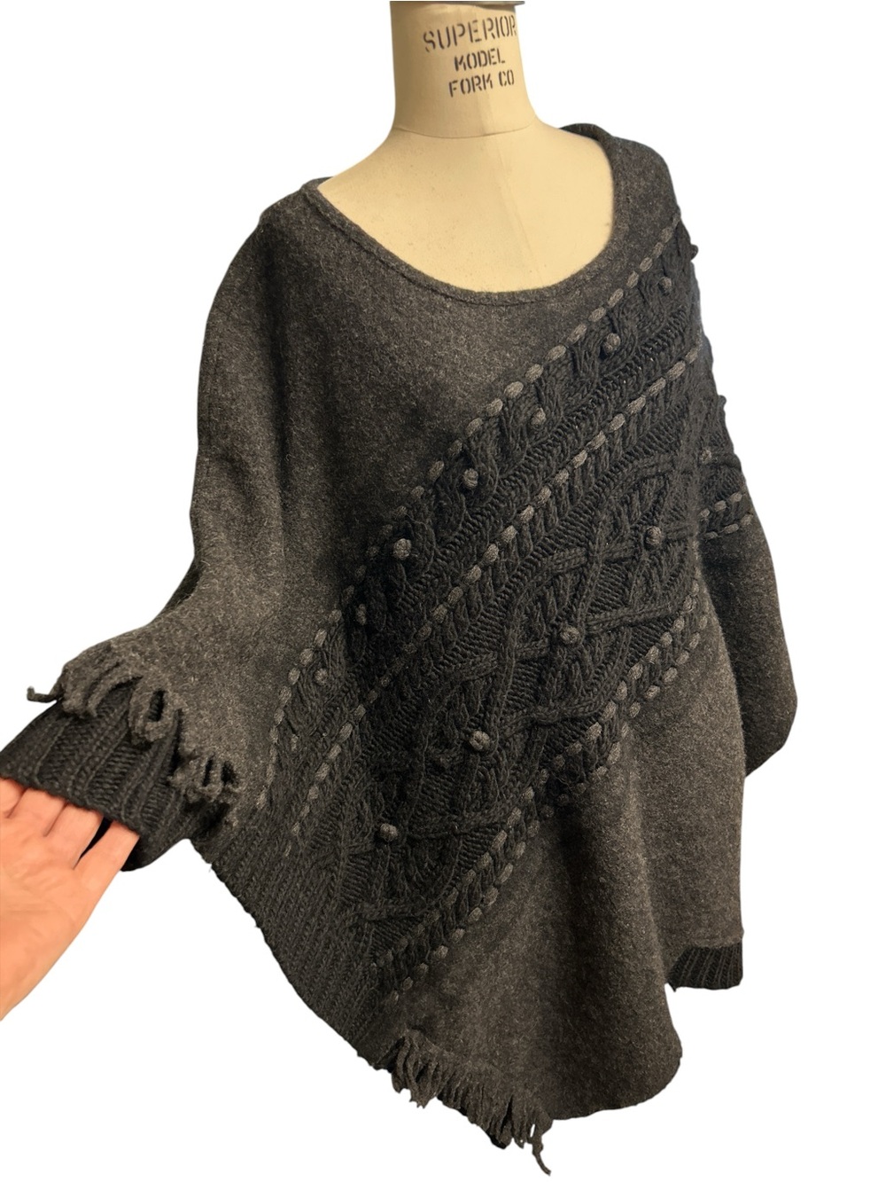 Anthropologie Sleeping on Snow Knit Fringe Poncho Sweater, Size M/L